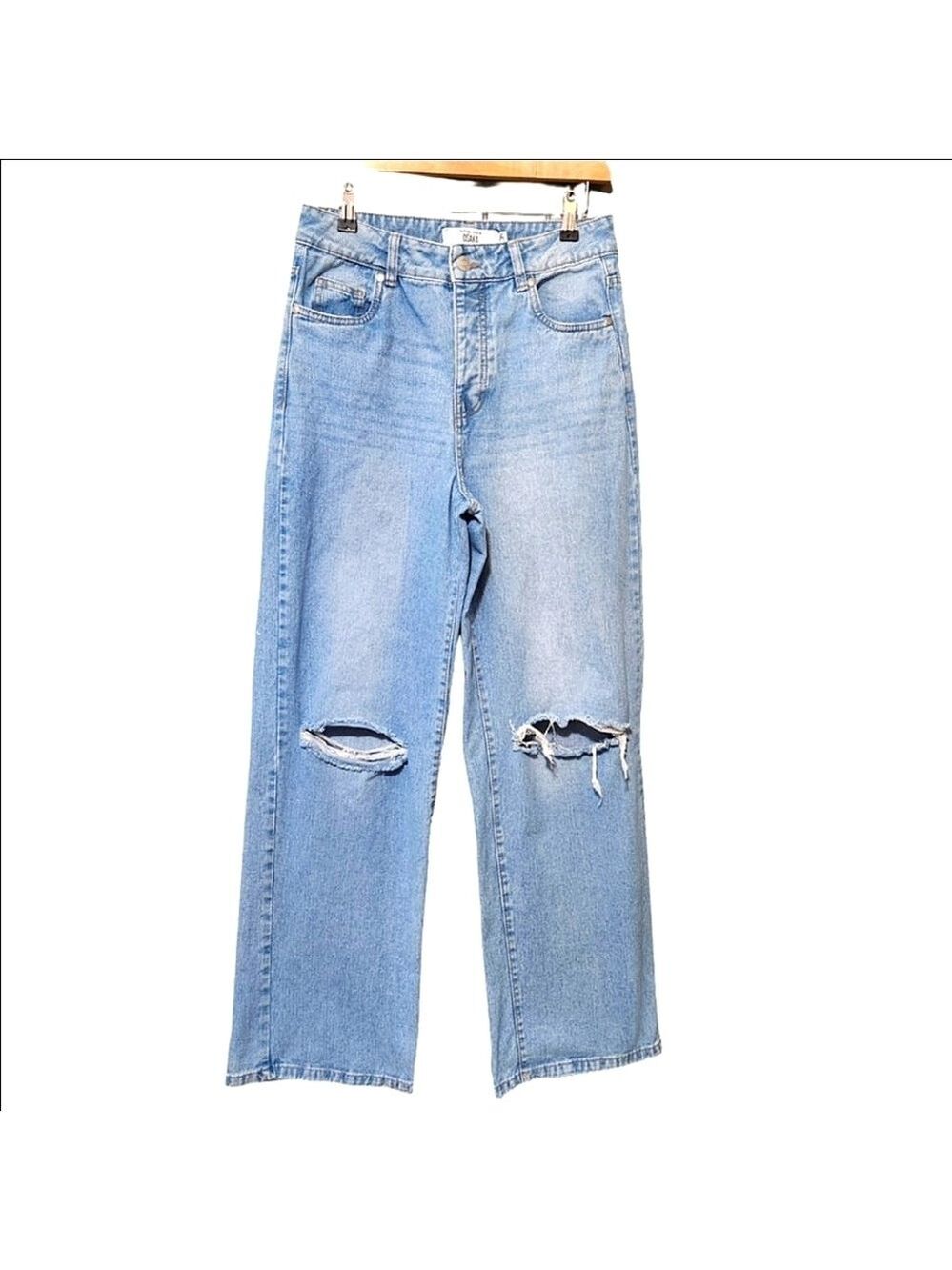 Refuge Denim OSAKA Distressed Wide Leg Jeans High Waist Button Fly Light Wash 5